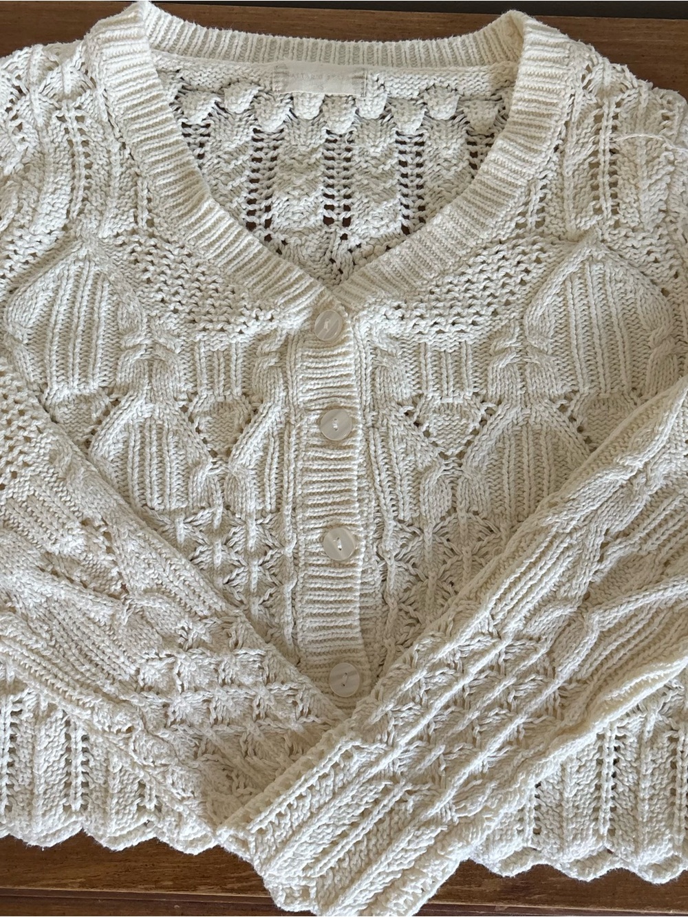 Altar'd State Cream Openwork Cable Knit Button Cardigan